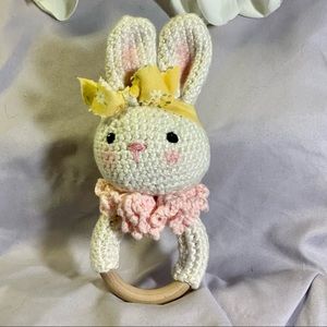 Brand New Handmade Bunny Rabbit Teether and Rattle makes a perfect baby gift.